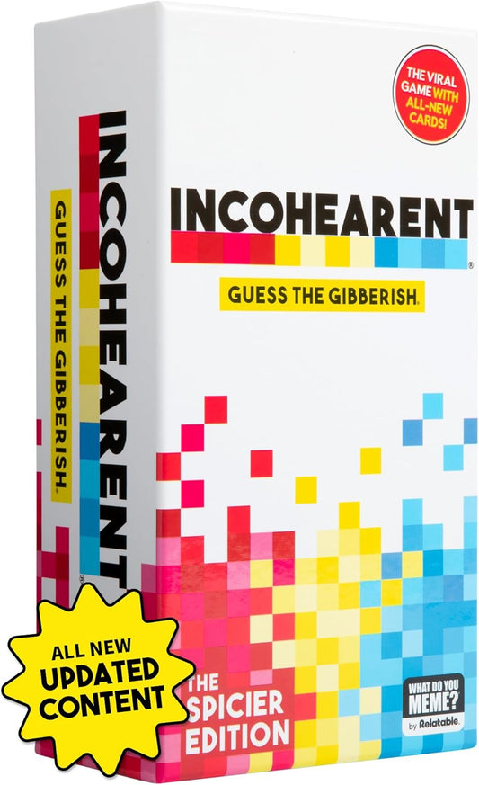 Incohearent, The Guess the Gibberish Party Game by Relatable, A Funny Card Game for Adults, Great for Christmas Party Games and Hanukkah Gifts, Includes 400 Cards, Instructions, and 1 Sand Timer