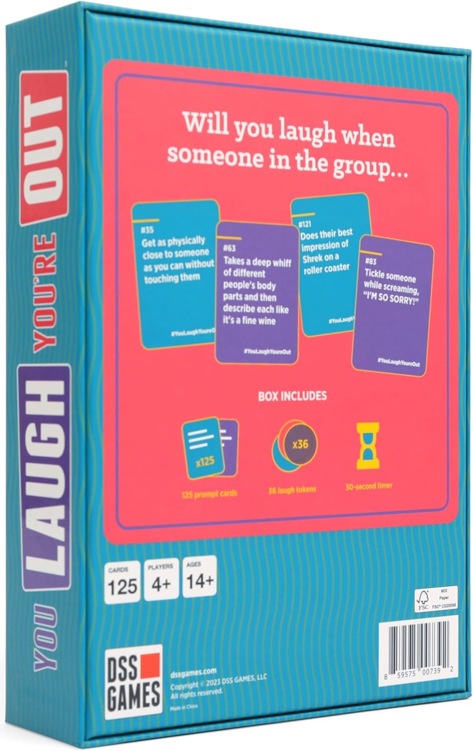 DSS Games You Laugh You're Out A Party Game with Hilarious Charades Family Card Games for Adults & Kids, 125 Prompt Cards Fun Card Games for Family Game Nights, Gatherings, & Parties Ages 14 +